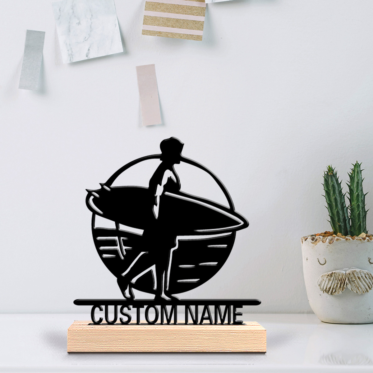 Art Craft Wood - 1pc Surfing Customized Text Metal Statue