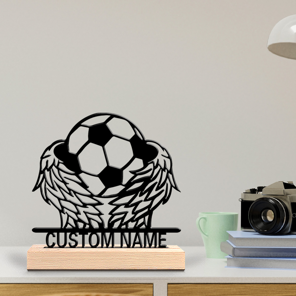 Art Craft Wood - 1pc Wing Soccer Custom Text Tin