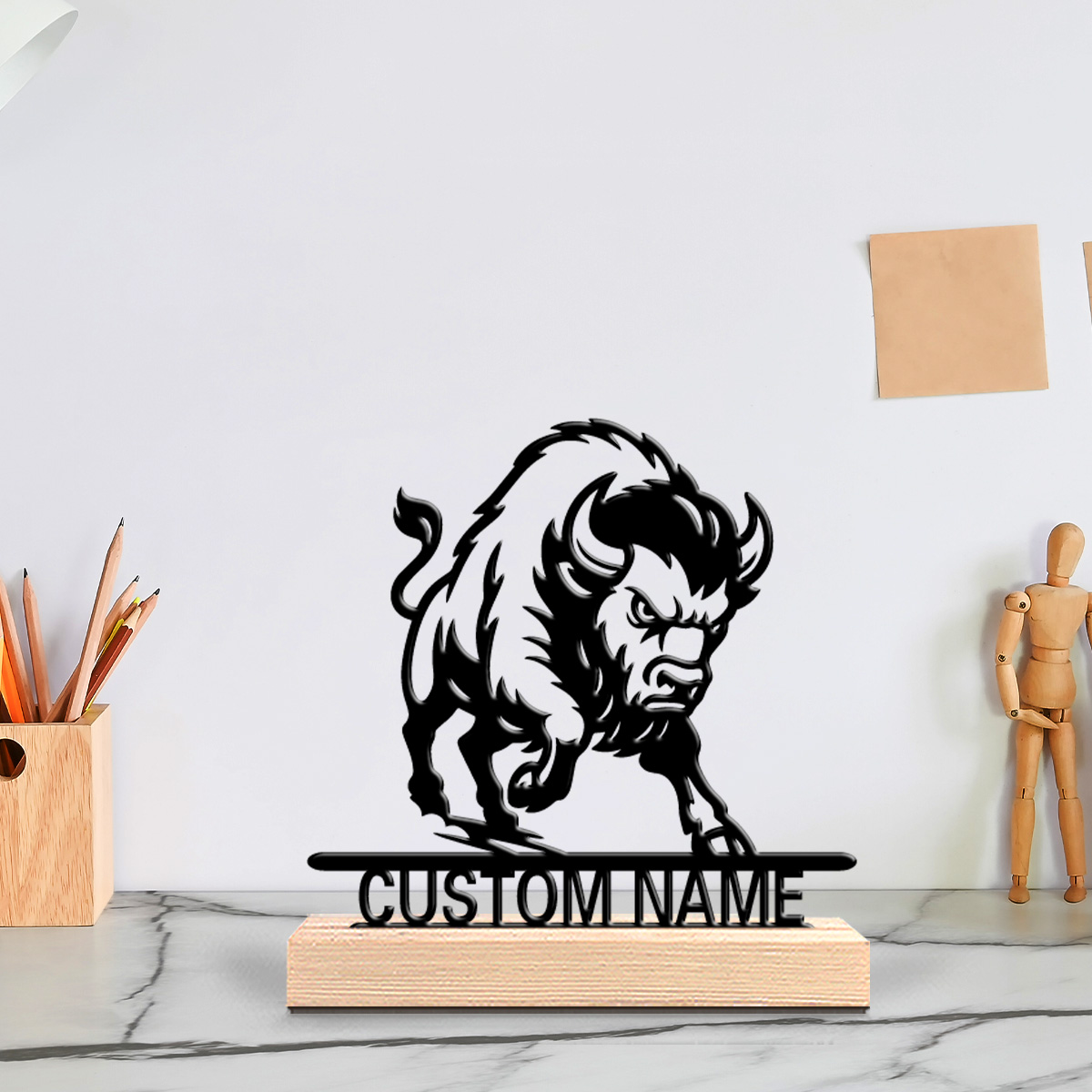 Art Craft Wood - 1pc Minimalist lion Customizable Text Metal